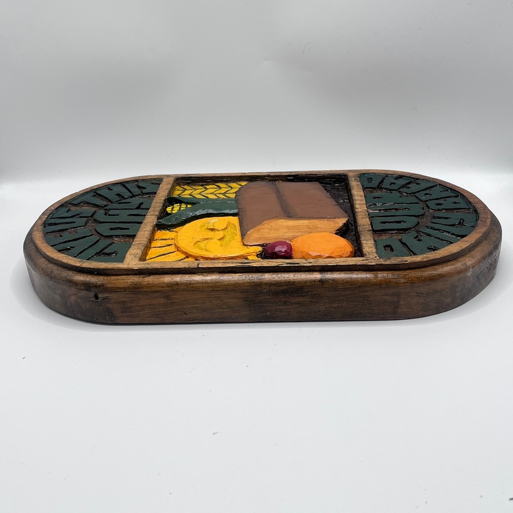Vintage Hand Carved Wood Wall Plaque Give Us This Day Our Daily Bread Folk Art - Picture 8 of 10